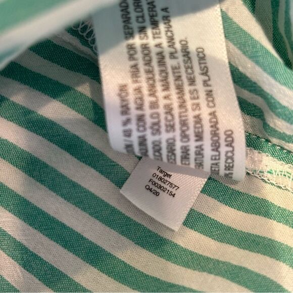 A New Day Green and White Striped Balloon Sleeve Button-up Blouse XS - Picture 4 of 6